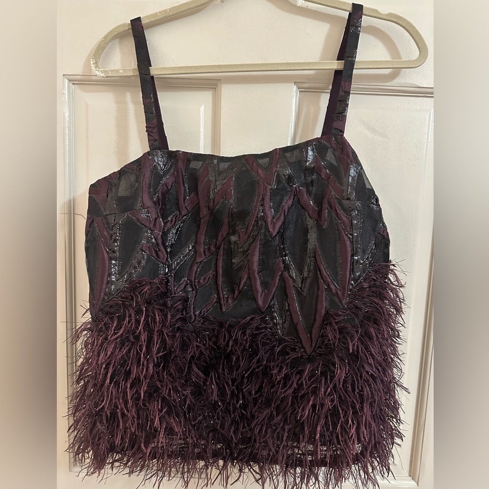 Fun and Flirty Black and Purple Feathered Top